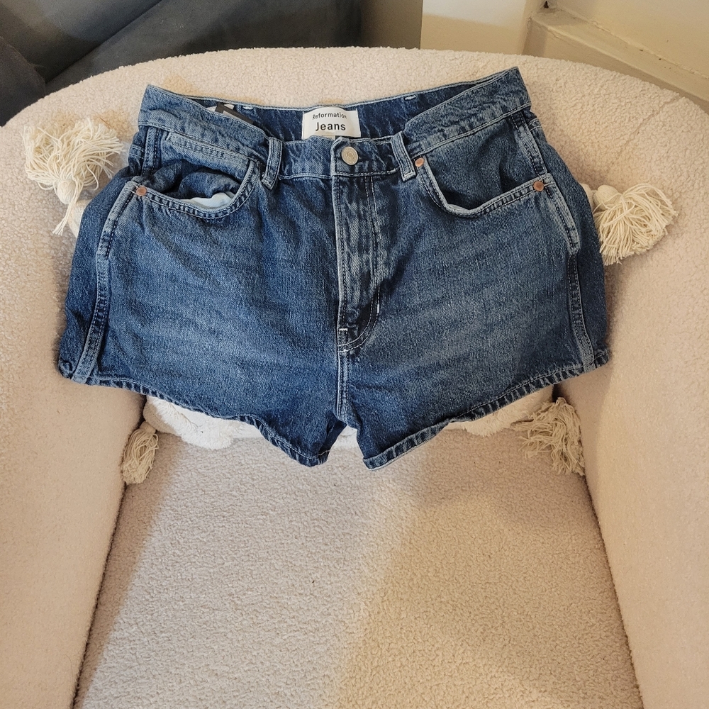Reformation Cowboy High Rise Jean Shorts, Size 28"